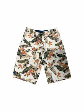wonder nation Cream Tropical-Leaf Print Boy's Shorts with Orange Accents